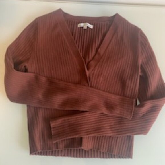 Reformation Gilda Ribbed V-Neck Cardigan (chestnut) - Picture 2 of 4